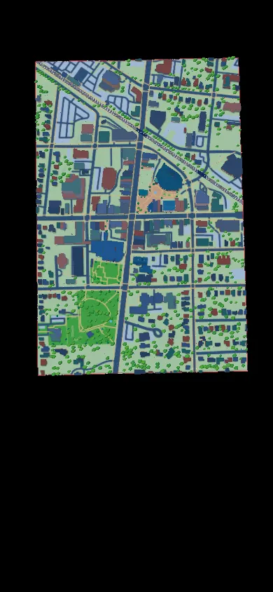 Top-down map view of the city on a black phone screen.