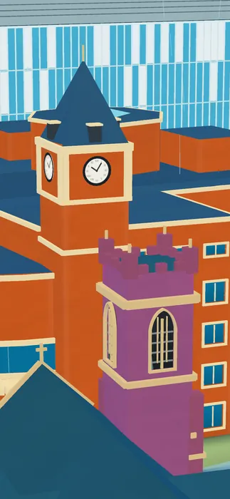 Storyboard 11: rain at City Hall's clock tower.