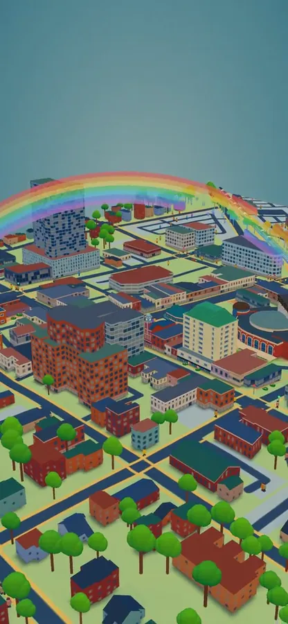 Rainbow over the city after the storm.